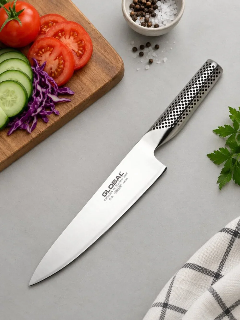 Global G-2 8-Inch Cook’s Knife, 20cm Stainless Steel Chef’s Knife Pack of 3
